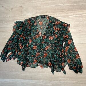 The Kooples Black and Orange Floral Blouse
